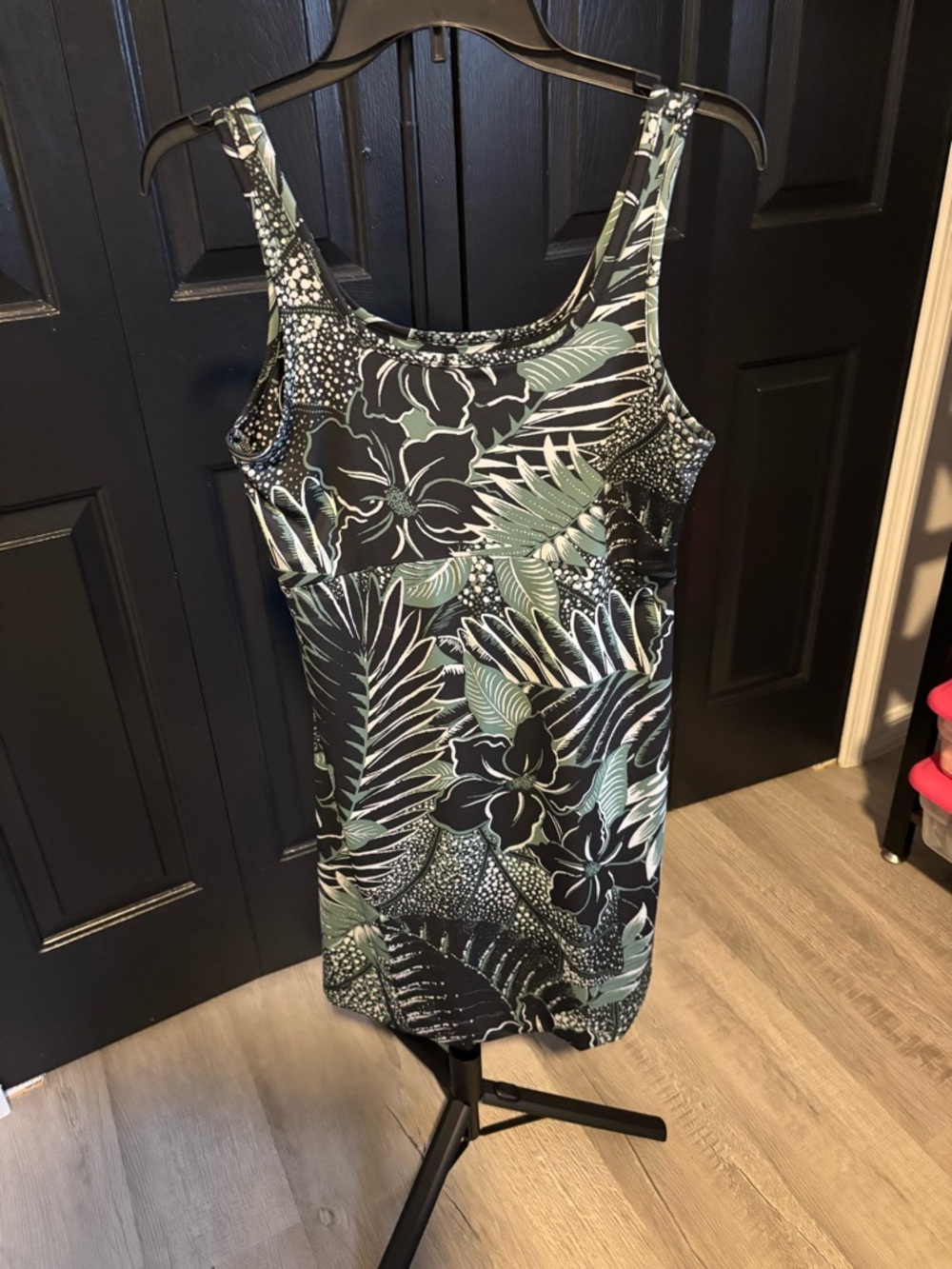 Columbia Tropical Floral Tank Dress - Black and Mint